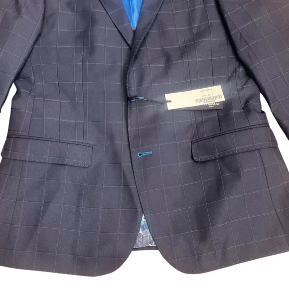 Maceoo Descartes Blazer Mens 40 Navy Blue Windowpane Check Sport Coat NEW